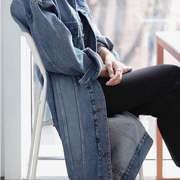 New women’s classic 5 button 4 pockets denim jean jacket in a duster sz L - Picture 10 of 14